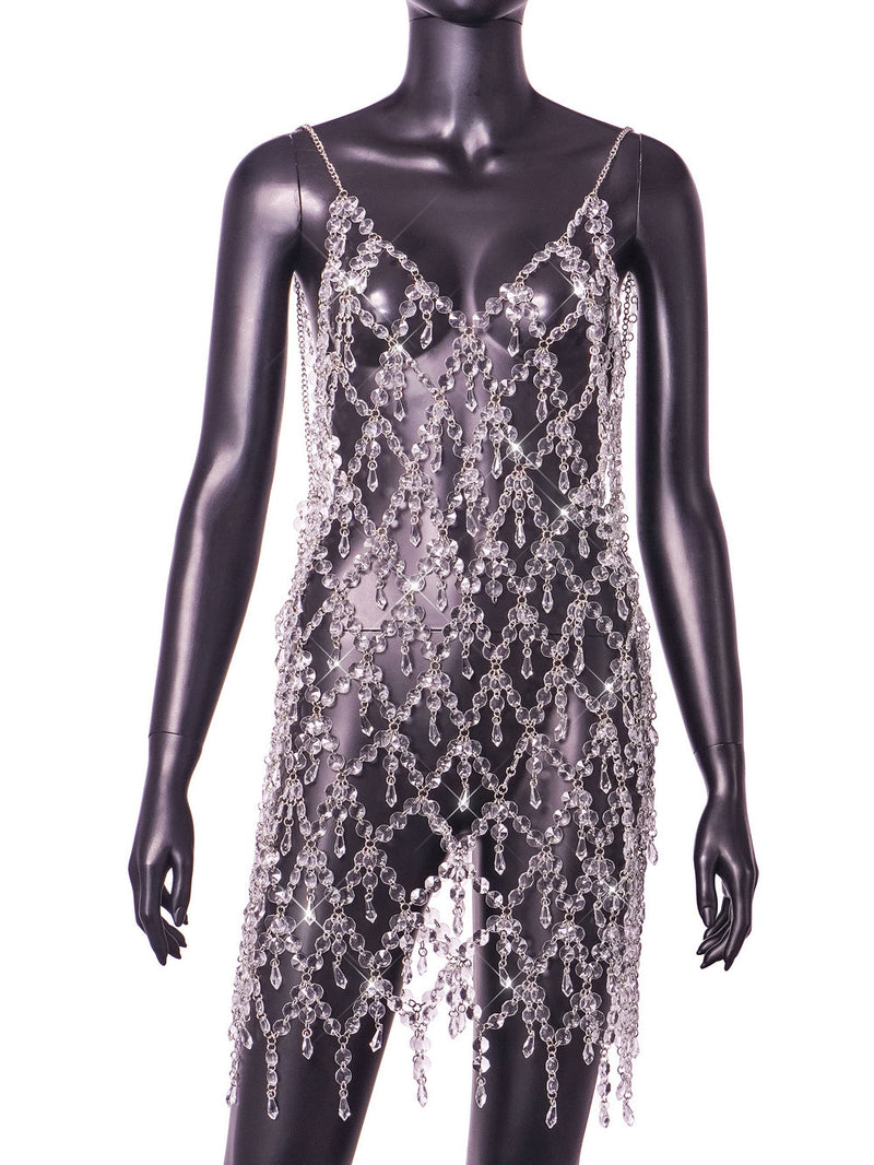 Clear Water Drops Shine Backless Dress ! Sexy Body Jewelry Dress Hot ClubWear 2308