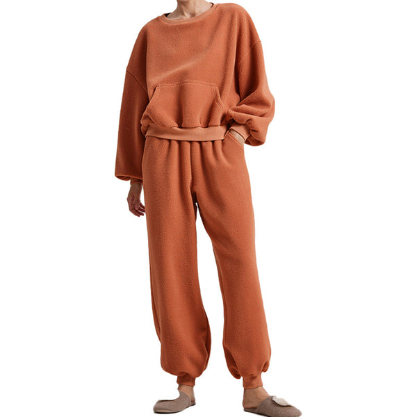 Loose Fitting Loungewear style Fleeced Sweatshirt Top and Pants 2-Piece Set ! Casual Home Wear 2305