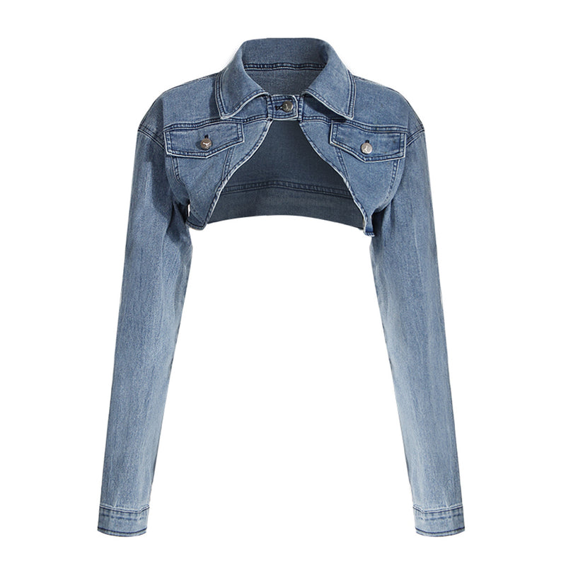 Long Sleeve Jeans Cropped Jacket and Pants! Chic Top Jeans Jacket Celebrity Fashion 2307