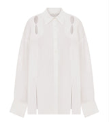 Designer Tencel Cut Out White Blouse Shirt Top ! Office Fashion Shirt dress 2308