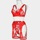 Red Voilence! Sexy Lingerie Bra Panty and Garter 3-Piece Matching Set, Sexy Lingerie Underwear