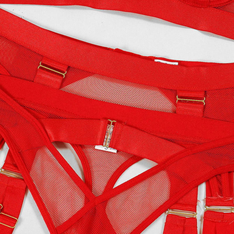 Red Voilence! Sexy Lingerie Bra Panty and Garter 3-Piece Matching Set, Sexy Lingerie Underwear