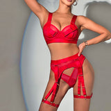 Red Voilence! Sexy Lingerie Bra Panty and Garter 3-Piece Matching Set, Sexy Lingerie Underwear