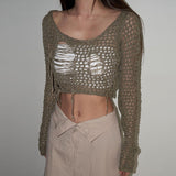 Ripped Fishnet Bikini Cover Sweater Crop Top! Sexy Bikini Cover Knitwear 2308