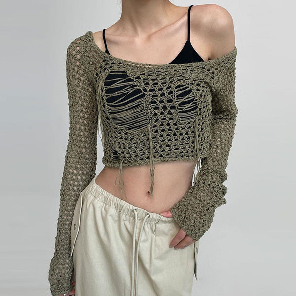 Ripped Fishnet Bikini Cover Sweater Crop Top! Sexy Bikini Cover Knitwear 2308