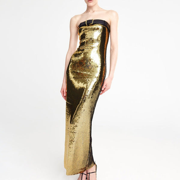 Blingbling Sequins Gold Color Shine Long Strapless Dress! Sexy Sexy Party Dress Hot Fashion 2307