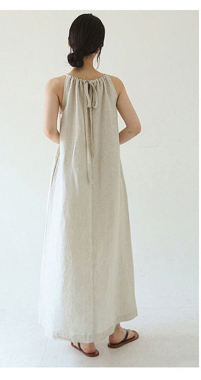 Minimal Basic Slip Natural Linen Home Dress!  Comfortable Linen Dress Summer loungewear 2305