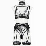 Black and White Floral ! Sexy Lingerie Bra Panty and Garter 3-Piece Matching Set, Sexy Lingerie Underwear