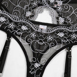 Black and White Floral ! Sexy Lingerie Bra Panty and Garter 3-Piece Matching Set, Sexy Lingerie Underwear