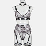 Coffee Snake Skin Pattern! Sexy Lingerie Bra Panty and Garter 3-Piece Matching Set, Sexy Lingerie Underwear