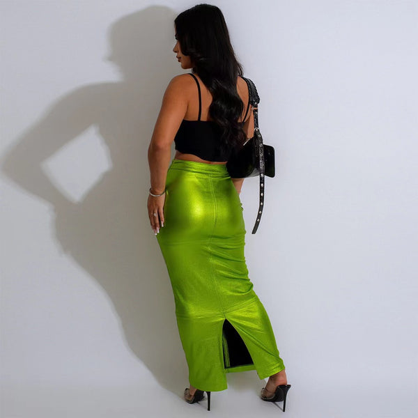 Fluorescent Shine Glossy Vinyl Leather Long Skirt! Vegan Leather Bottoms, Women Skirt, Femme Bottoms, Hot skirt 2312
