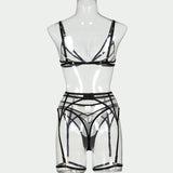 Radiation Stripes! Sexy Mesh Lingerie Top Bra Panty and Garter Skirt 3-Piece Matching Set, Sexy Lingerie Underwear