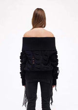 Show the Shoulder Sweater Top Knitwear with Ribbons!3D Designer Sweater Top Celebrity Fashion 2312