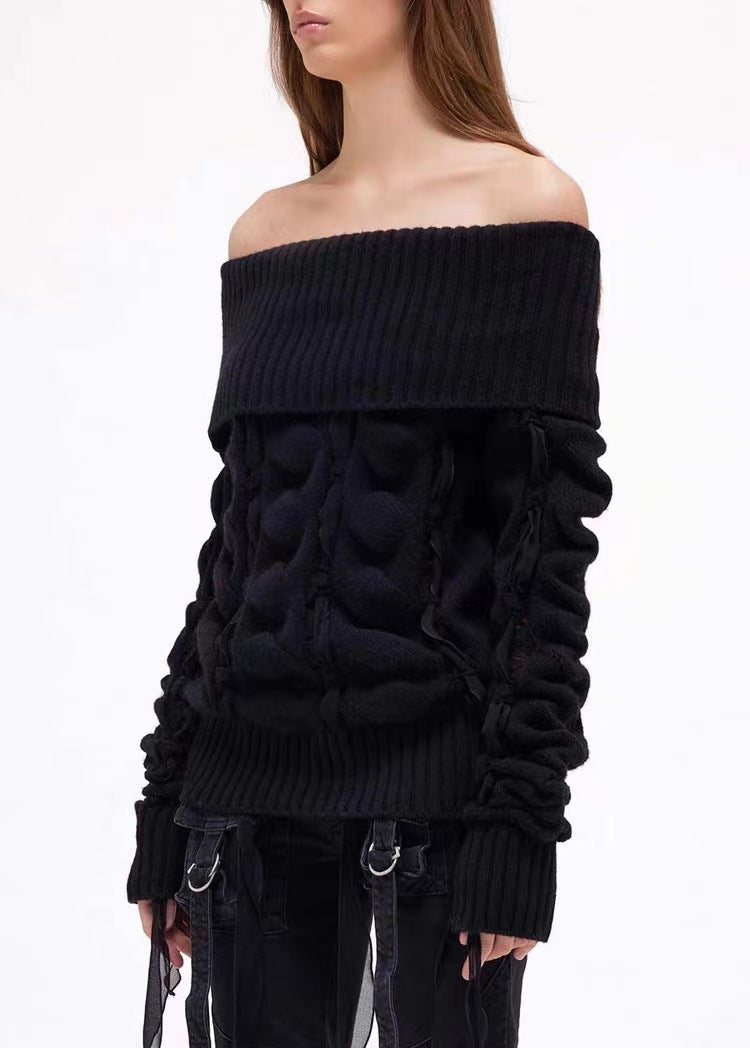 Show the Shoulder Sweater Top Knitwear with Ribbons!3D Designer Sweater Top Celebrity Fashion 2312