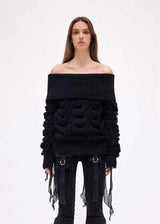 Show the Shoulder Sweater Top Knitwear with Ribbons!3D Designer Sweater Top Celebrity Fashion 2312