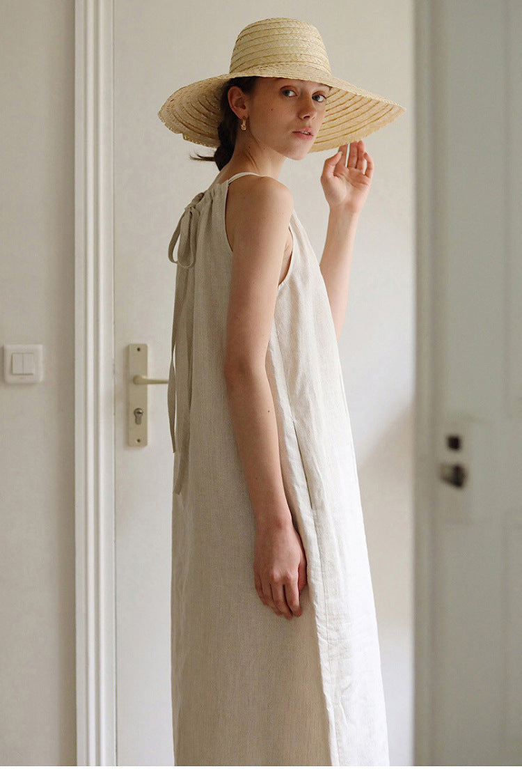 Minimal Basic Slip Natural Linen Home Dress!  Comfortable Linen Dress Summer loungewear 2305