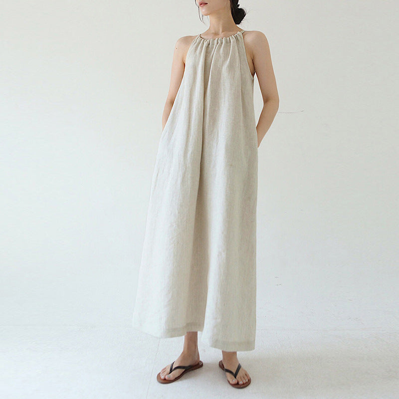 Minimal Basic Slip Natural Linen Home Dress!  Comfortable Linen Dress Summer loungewear 2305