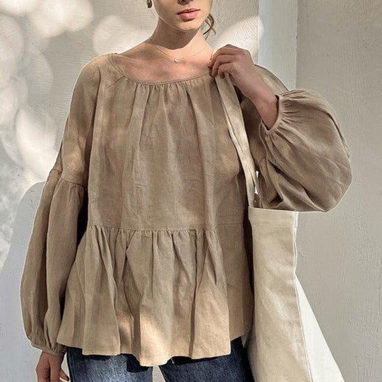 Natural Pure Linen Loose Fitting Cover Shirt Women's Top Blouse! Casual Cover Blouse 2306
