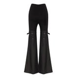 Bell-Bottomed Pants with Knee Belts! Hot High Waisted Flared Pants Femme Bottoms