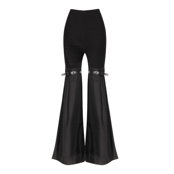 Bell-Bottomed Pants with Knee Belts! Hot High Waisted Flared Pants Femme Bottoms