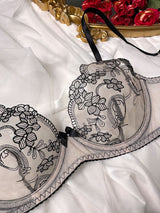 Black and White Floral! Sexy Embroidery Lingerie Bra Top and Panty 2-Piece Matching Set, Sexy Lingerie Underwear