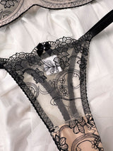 Black and White Floral! Sexy Embroidery Lingerie Bra Top and Panty 2-Piece Matching Set, Sexy Lingerie Underwear