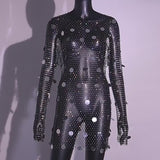 Metal Polka Dots Blingbling Fishnet Dress with Shining Rhinestones , Bikini Cover Up Dress