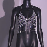 Tassels Jewelry Rhinestones Halter Tops , Sexy Body Jewelry, Beads Top, Hot ClubWear 20660