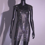 Sexy Fishnet See-through Mesh Cap Sleeves Dress with Rhinestones , Bikini Cover Up ClubWear