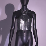 Metal Shine Turtle Neck Hand Crafted Backless Metallic Top! Sexy Hot ClubWear 2306