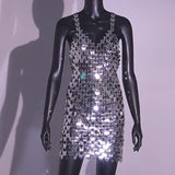 Shine Hand Crafted Silver Heart Shape Plates Metal slip Dress ! Sexy Body Jewelry Dress Hot ClubWear 2308