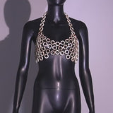 Hand Crafted Shining Sexy Backless Halter Crop Top with Chains, Shining Hot Tops for Club Party