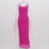 Dopamine Dressing Color! Rosy Slip Long Dress! Sexy Prink Dress 2308