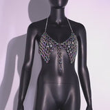 Unreal Color Jewelry Rhinestones Halter Tops , Sexy Body Jewelry, Beads Top, Hot ClubWear 20700