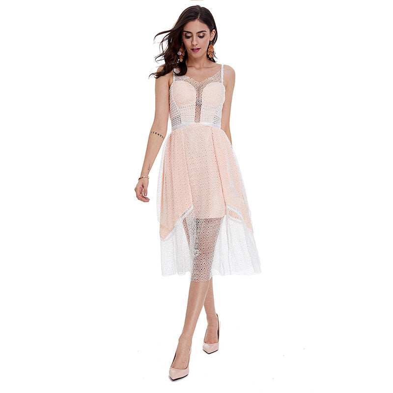 Pink Sweet Style Mesh Lace Slip Dress! Casual Dress Celebrity Fashion 2112 - KellyModa Store