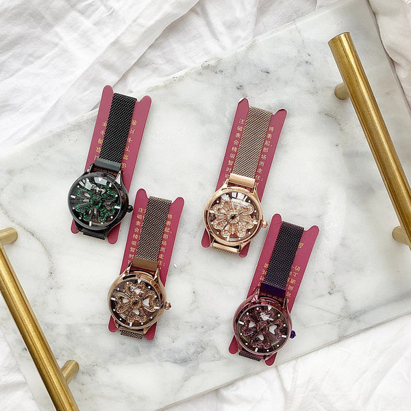 Hearts Rotor Milan strap Diamond 36mm! Women Fashion Luxury Quartz Watch with Metal Band, Analog Brass Wrist