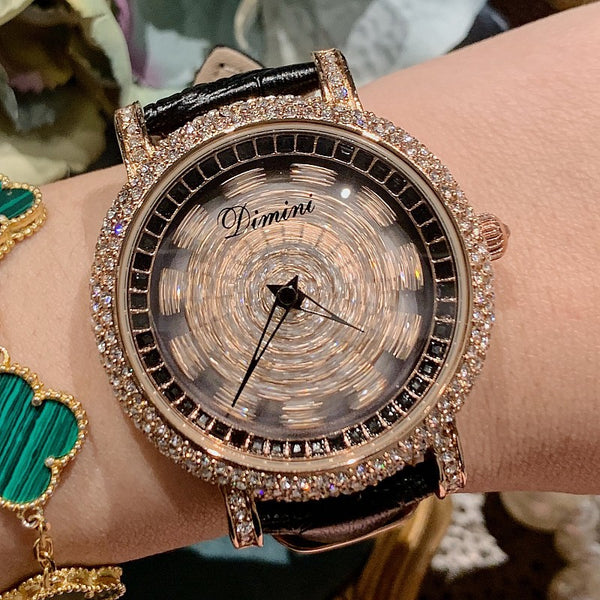 Rotor Snow Flake Leather strap Full Diamand 40mm! Women Fashion Luxury Quartz Watch with Metal Band, Analog Brass Wrist