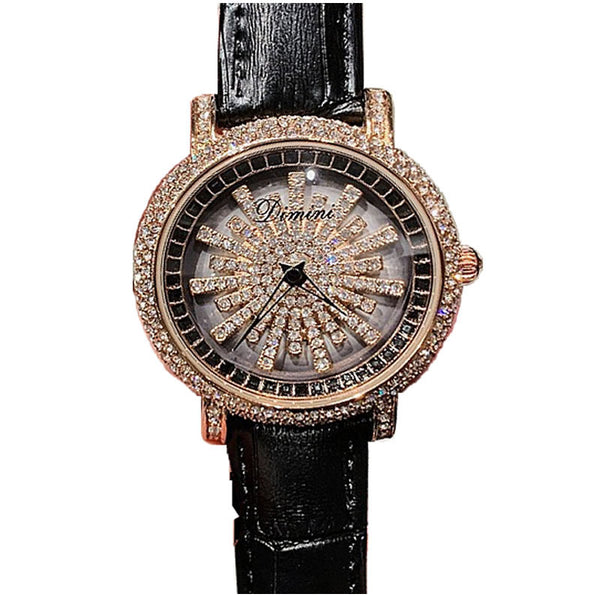 Rotor Snow Flake Leather strap Full Diamand 40mm! Women Fashion Luxury Quartz Watch with Metal Band, Analog Brass Wrist