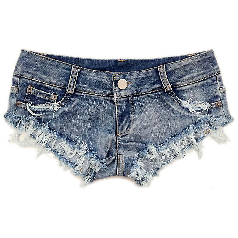 Heavily Ripped Low Waisted Denim Hot Shorts, Sexy Jeans Nightclub Wear, Hot Pants