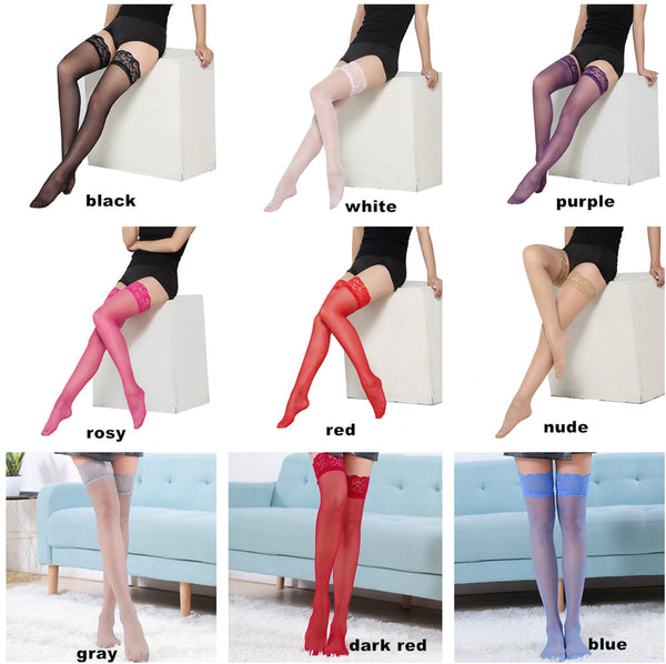 6 Pairs Sexy Quality Thigh High Stocking Silicone Lace Top Stockings Silky Stocking Tights for Women - KellyModa Store