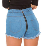 Back Zipper High Waisted Denim Hot Shorts, Sexy Jeans Nightclub Wear, Hot Pants