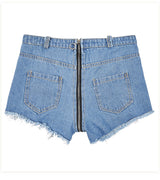 Back Zipper High Waisted Denim Hot Shorts, Sexy Jeans Nightclub Wear, Hot Pants