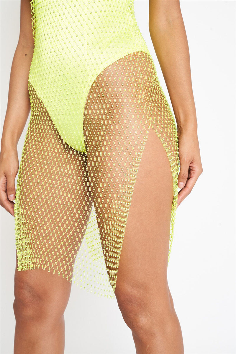 Colorful See-through Mesh Midi Sheath Dress with Rhinestones , Bikini Cover Up ClubWear - KellyModa Store