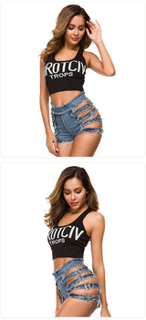 Daring Striped Ripped High Waisted Denim Hot Shorts, Sexy Jeans Nightclub Wear, Hot Pants