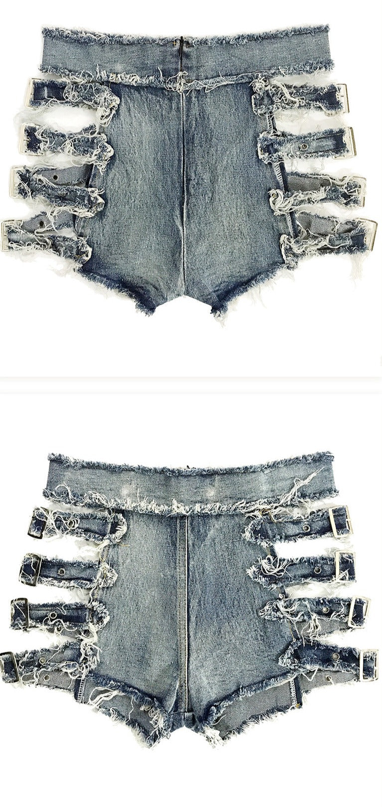 Daring Striped Ripped High Waisted Denim Hot Shorts, Sexy Jeans Nightclub Wear, Hot Pants