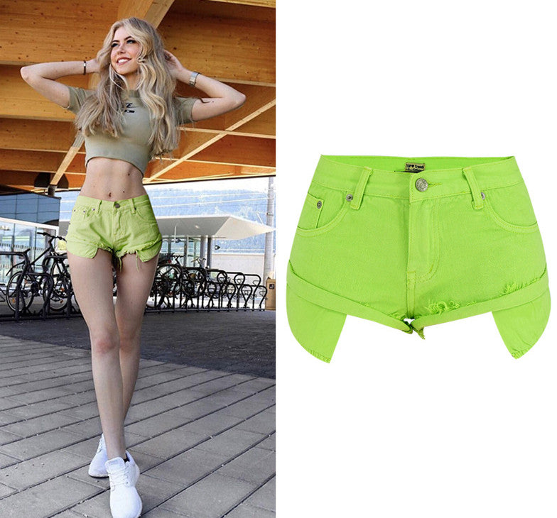 Sweet Macaron Color Jeans, Denim Shorts Hot Pants, Bottoms, Femme Bottoms - KellyModa Store