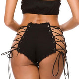 Daring Back Lace Up Middle Waisted Denim Hot Shorts, Sexy Jeans Women Jeans, Femme Bottoms, Hot Pants