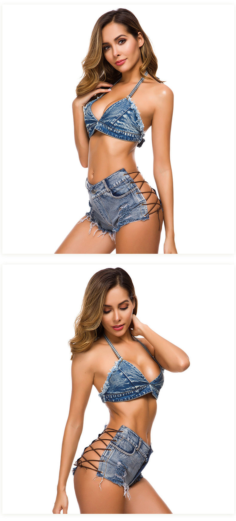 Daring Back Lace Up Middle Waisted Denim Hot Shorts, Sexy Jeans Women Jeans, Femme Bottoms, Hot Pants