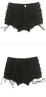 Daring Back Lace Up Middle Waisted Denim Hot Shorts, Sexy Jeans Women Jeans, Femme Bottoms, Hot Pants