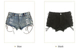 Daring Back Lace Up Middle Waisted Denim Hot Shorts, Sexy Jeans Women Jeans, Femme Bottoms, Hot Pants